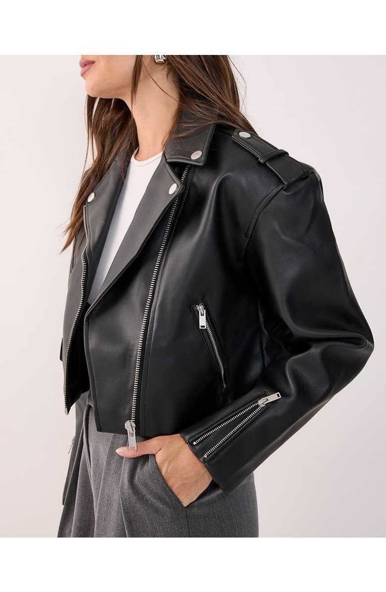 NASTY GAL Faux Leather Boxy Biker, Alternate, color, Black