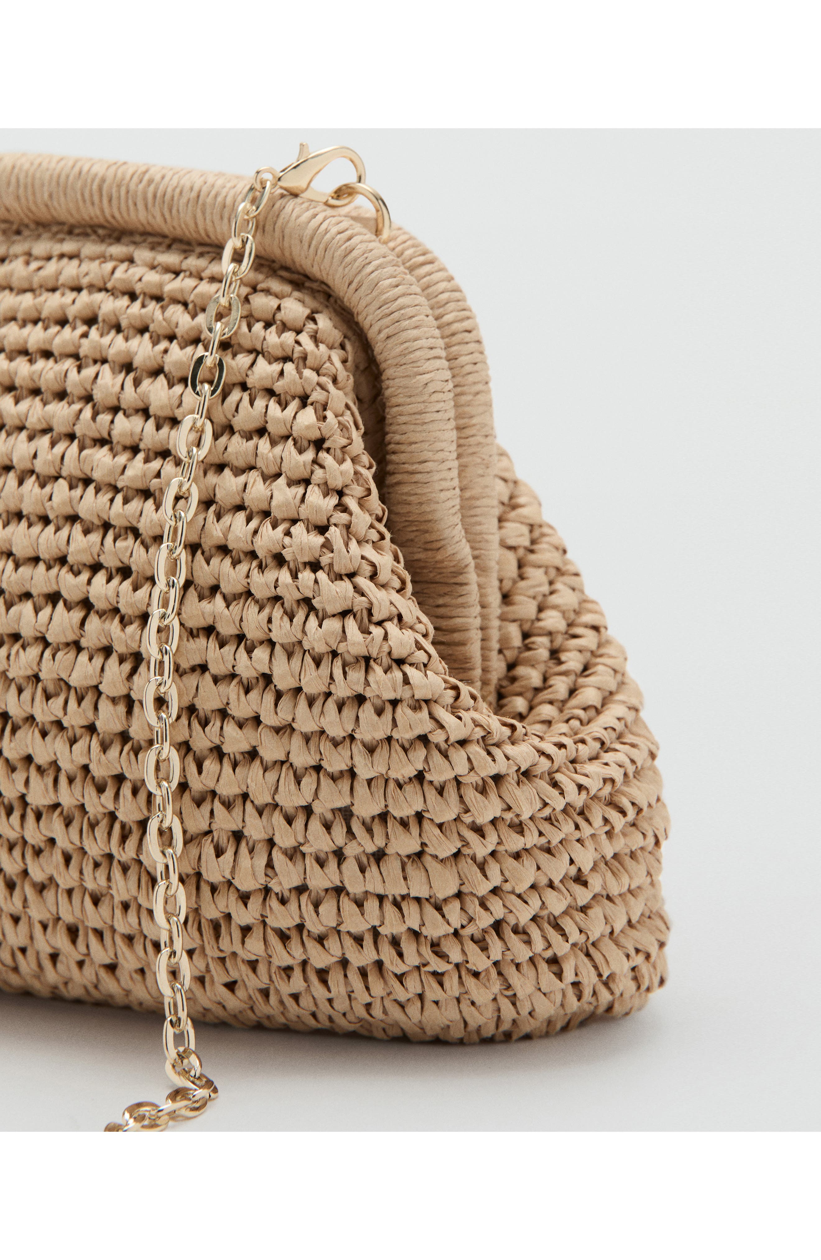 MANGO Natural Fiber Frame Clutch, Alternate, color, Beige
