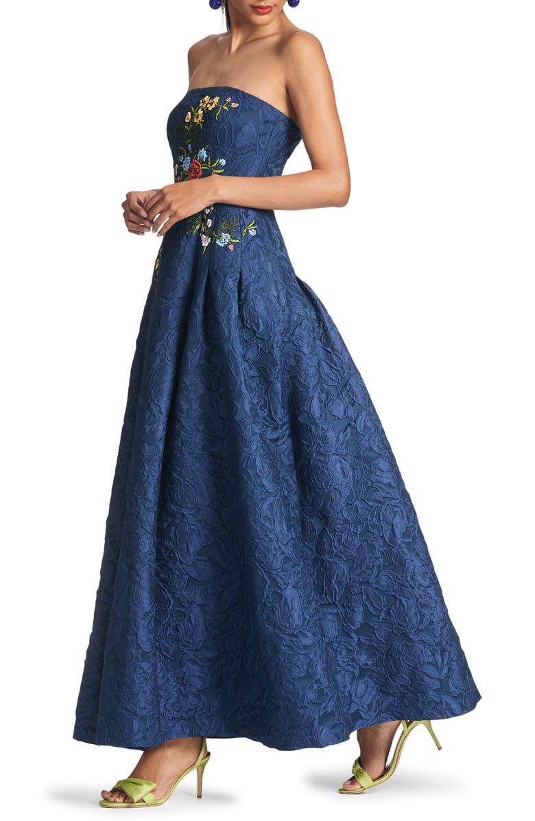 Sachin & Babi Embroidered Floral Jacquard Strapless Gown, Alternate, color, 