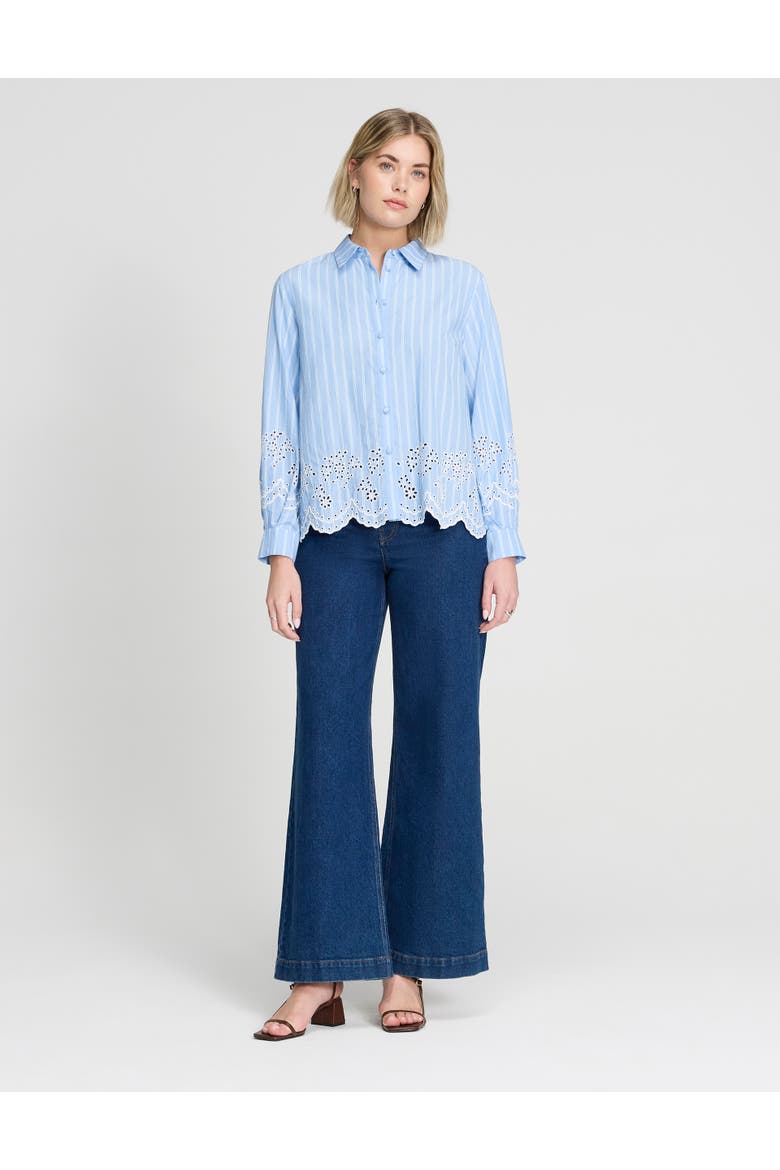 Sydnee Stripe Cotton Shirt, Alternate, color, Blue Stripe Emb