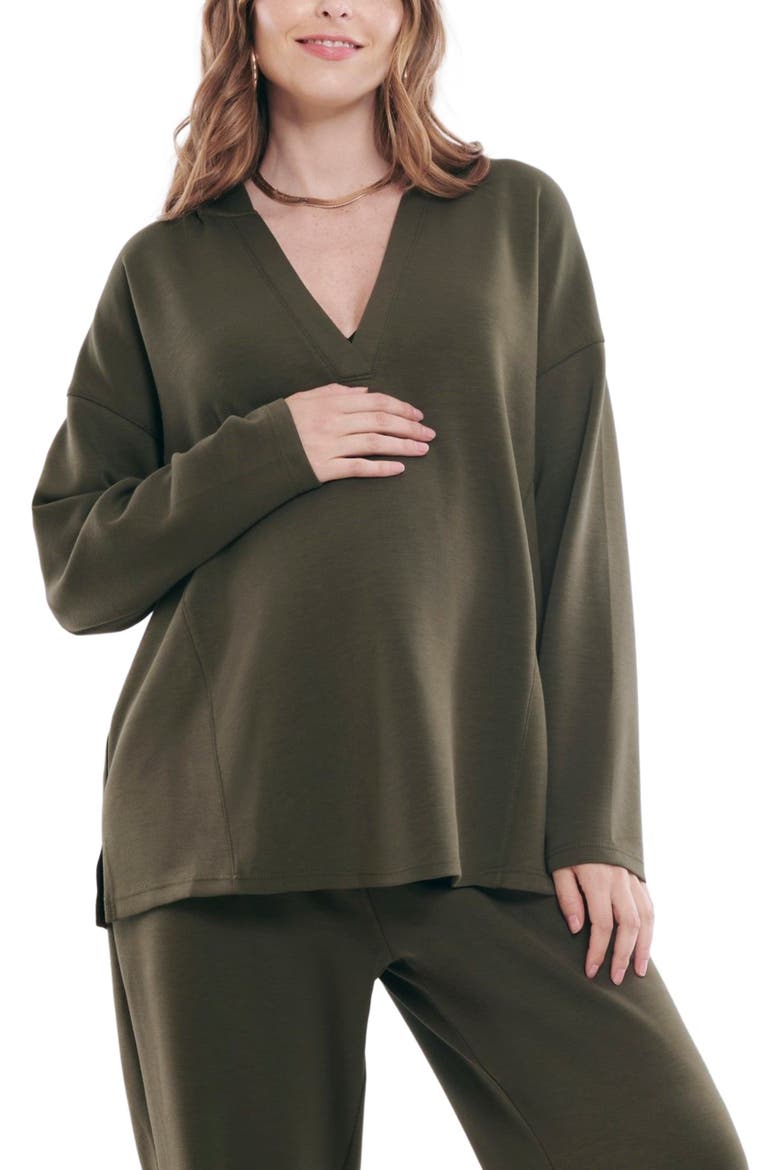V-Neck Pullover Scuba Knit Hoodie, Alternate, color, Deep Depths