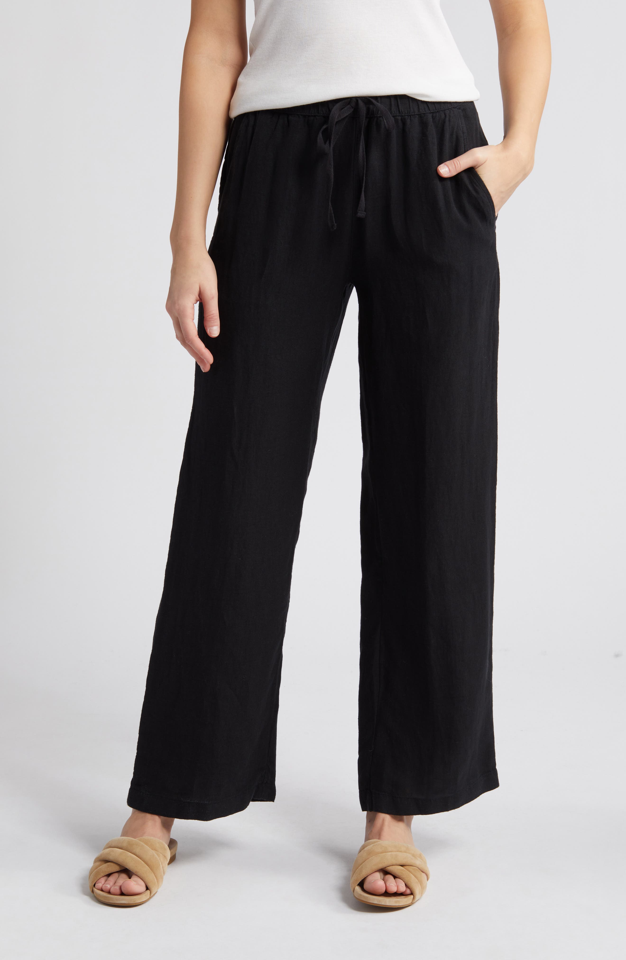 Caslon® Drawstring Straight Leg Linen Pants