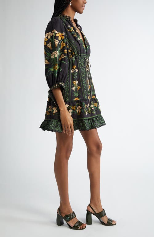 Farm Rio Flowers Arch Linen Blend Minidress In Flowers Arch Black