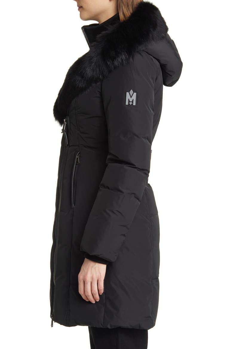 Kay Water Resistant Down Coat with Genuine Shearling Trim, Alternate, color, BLACK