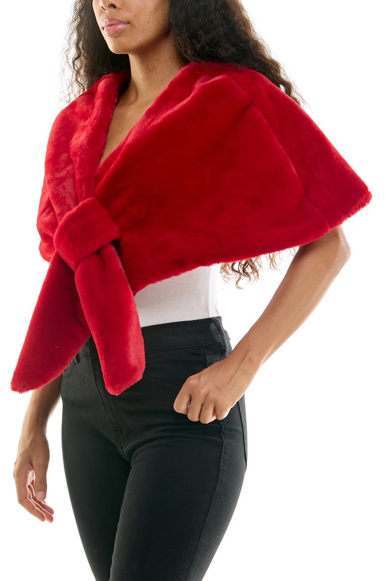 Faux Fur Pull-Through Stole, Alternate, color, RED