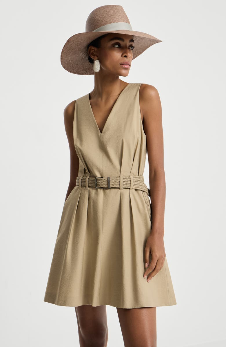 Brunello Cucinelli Twill belted dress, Alternate, color, Beige