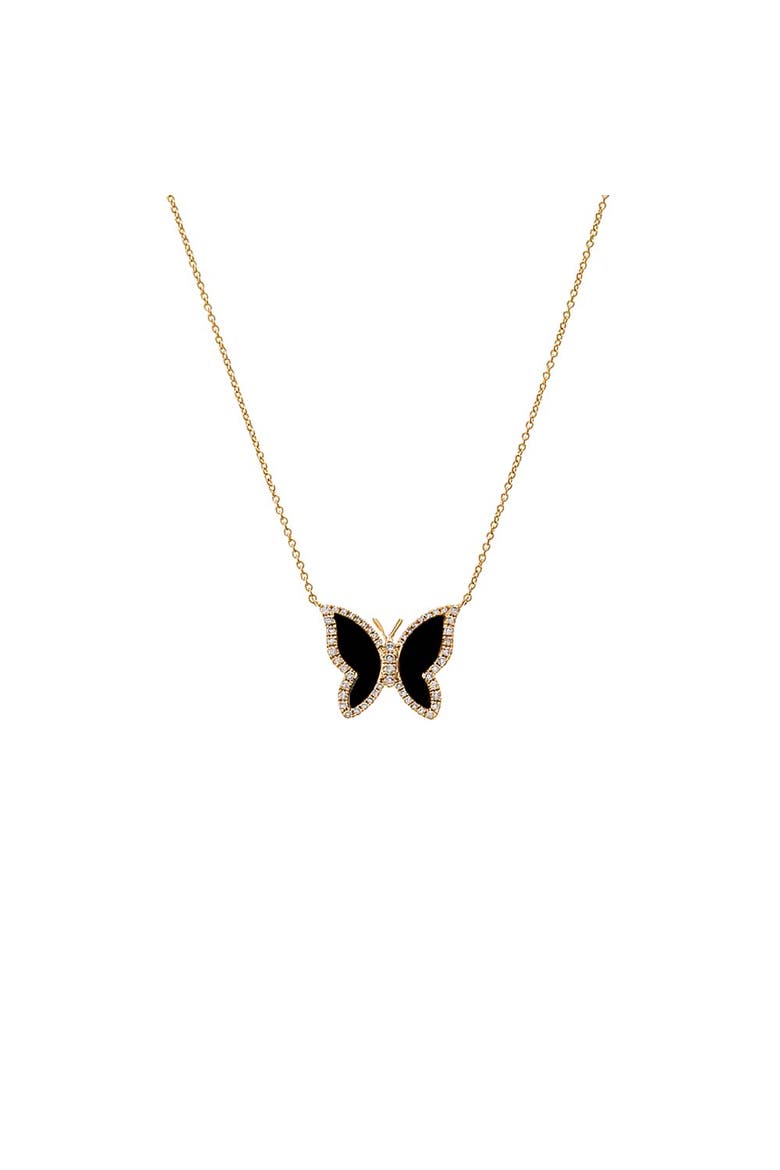 Pave Diamond Outline Stone Butterfly Necklace 14K, Main, color, Onyx