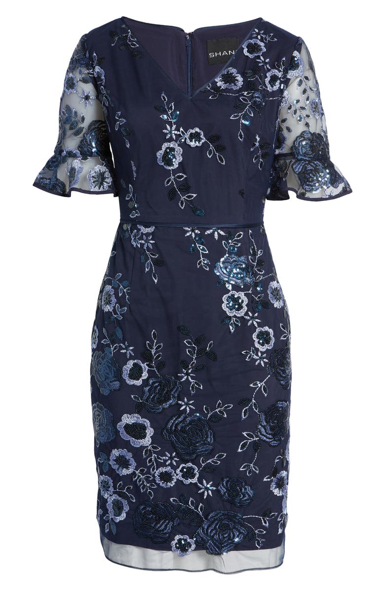 Shani Sequin Embroidered V-Neck Sheath Dress, Alternate, color, 