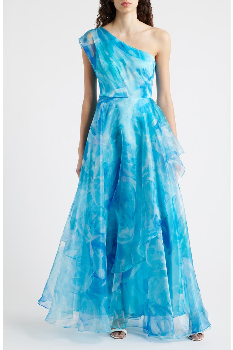 One-Shoulder Georgette Ballgown, Main, color, BLUE