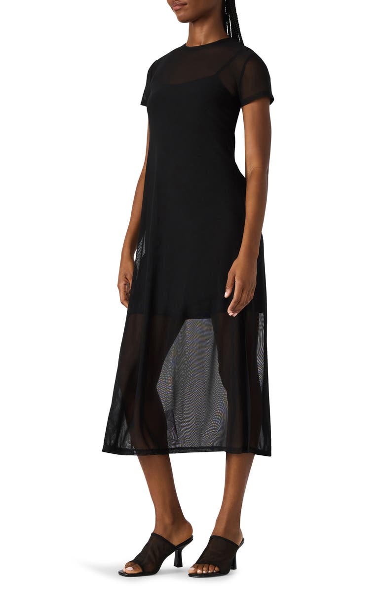 Steve Madden Nola Mesh Midi Dress, Alternate, color, Black