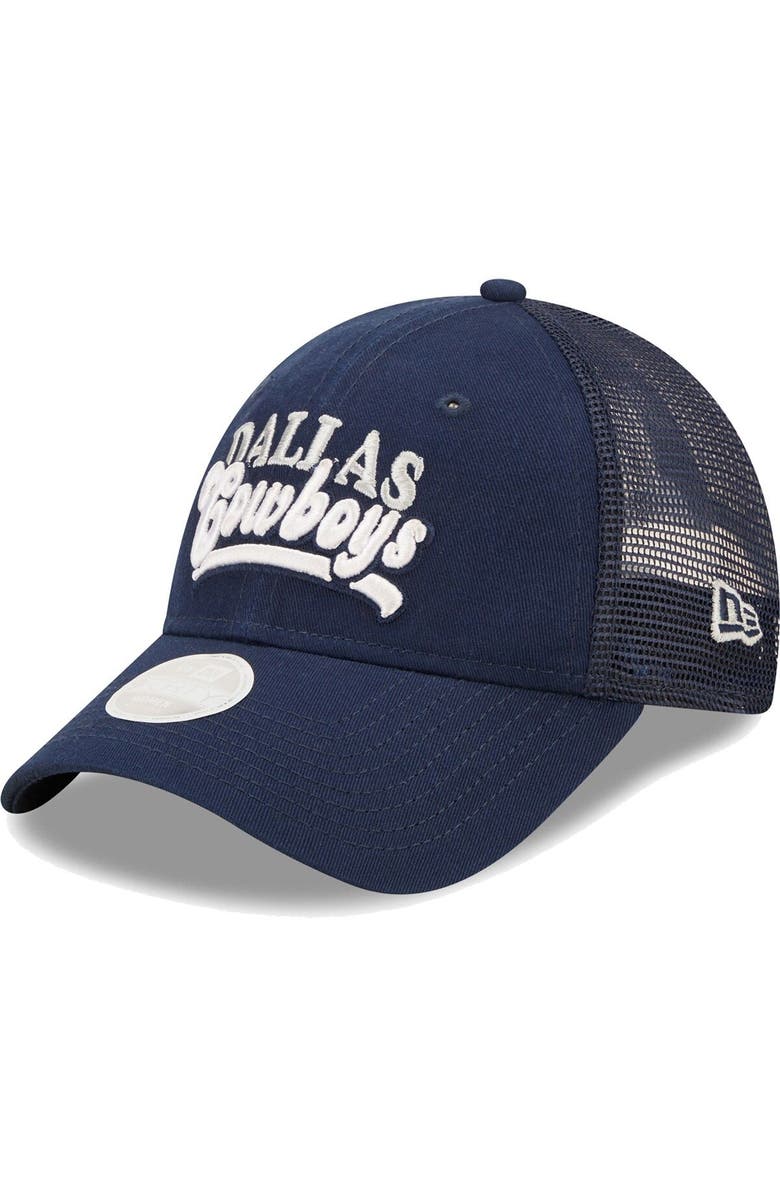 New Era Women's New Era   Navy Dallas Cowboys Team Trucker 9FORTY Snapback Hat, Main, color, 