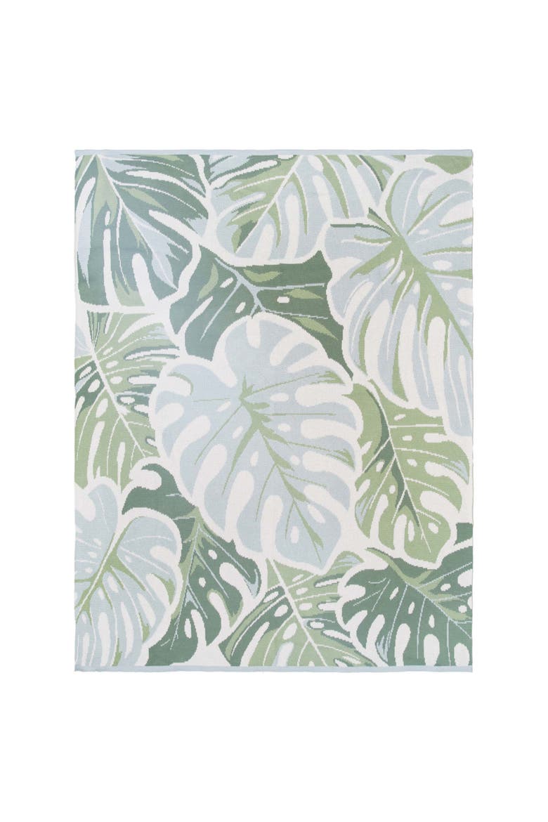 Monstera Woven Knit Throw Blanket 50" x 60", Main, color, Green