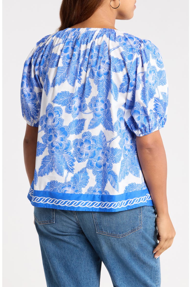 Rency Floral Gily Puff Sleeve Cotton Top, Alternate, color, WHITE BLUES