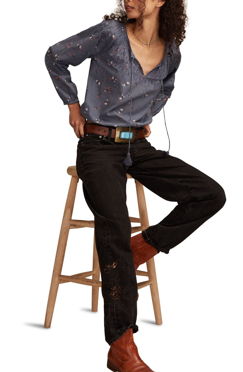 Lucky Brand Embroidered Peasant Top, Alternate, color, Navy Multi