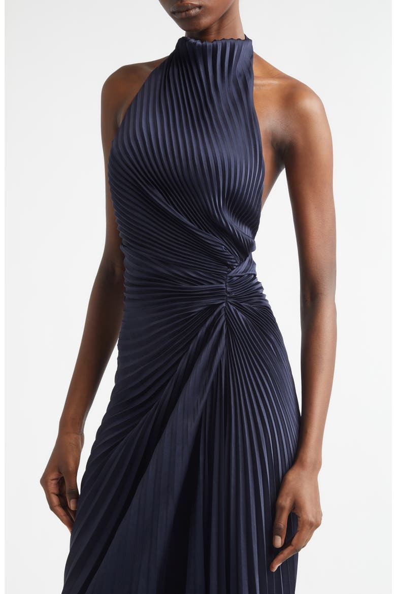 Romy Pleated Halter Gown, Alternate, color, NIGHT BLUE