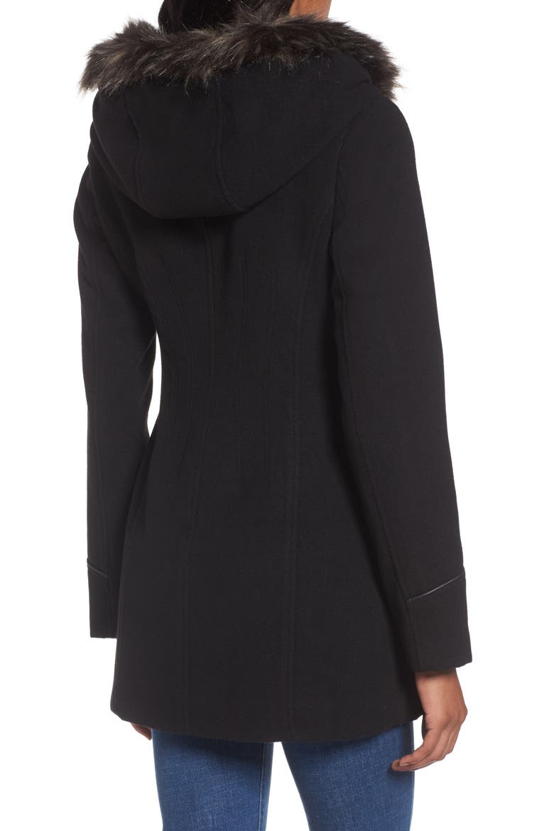 Asymmetrical Zip Jacket with Faux Fur Collar, Alternate, color, BLACK