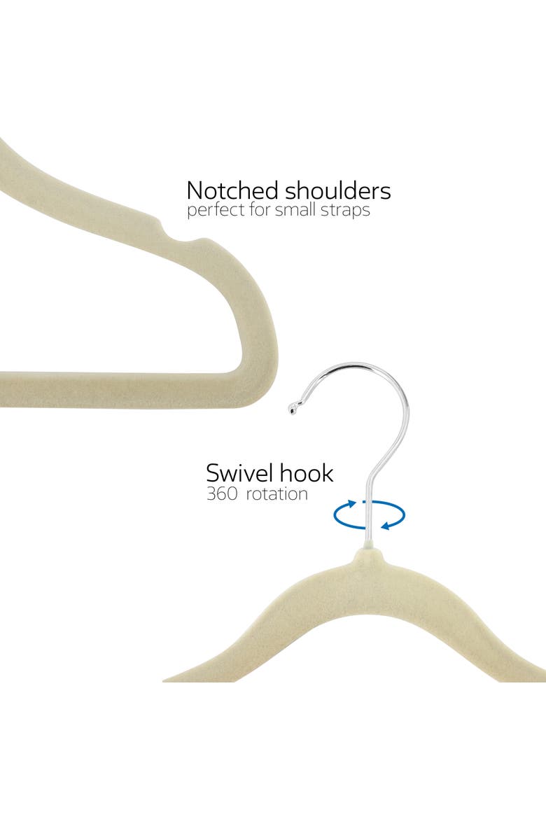 50 Piece Kids Non-Slip Velvet Cloths Hangers with Notched Shoulders, Alternate, color, Cream