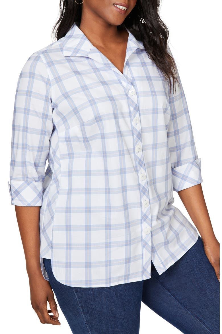 Pandora Plaid Cotton Twill Button-Up Top, Alternate, color, IRIS BLOOM