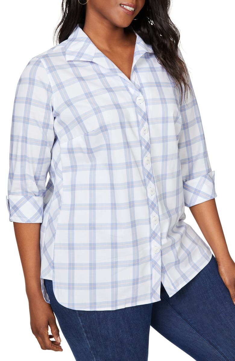 Foxcroft Pandora Plaid Cotton Twill Button-Up Top, Alternate, color,