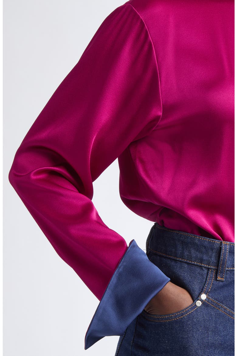 Tie Back Satin Top, Alternate, color, DARK RASPBERRY