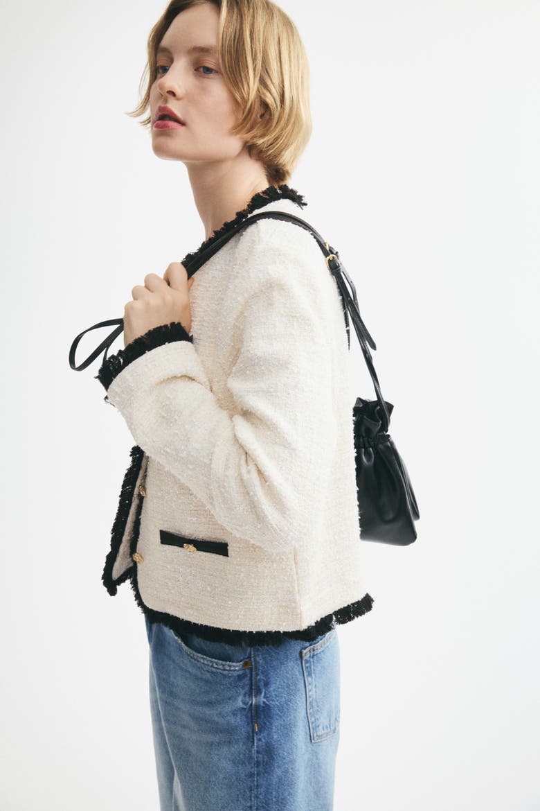 Bouclé-knit Jacket With Fringe, Alternate, color, Cream