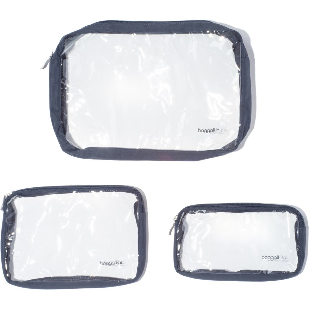 Baggallini Clear Travel Pouches 3 Piece Set In Blue