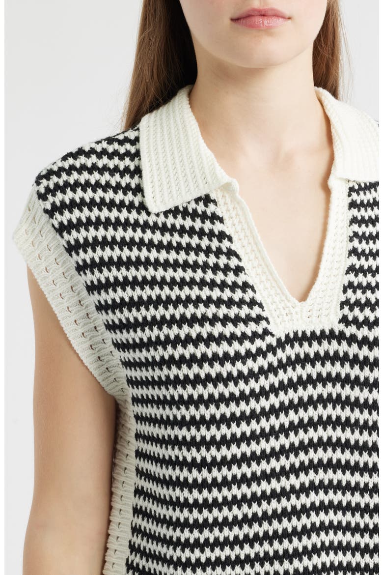 Stripe Sleeveless Johnny Collar Sweater, Alternate, color, OFF WHITE/ BLACK