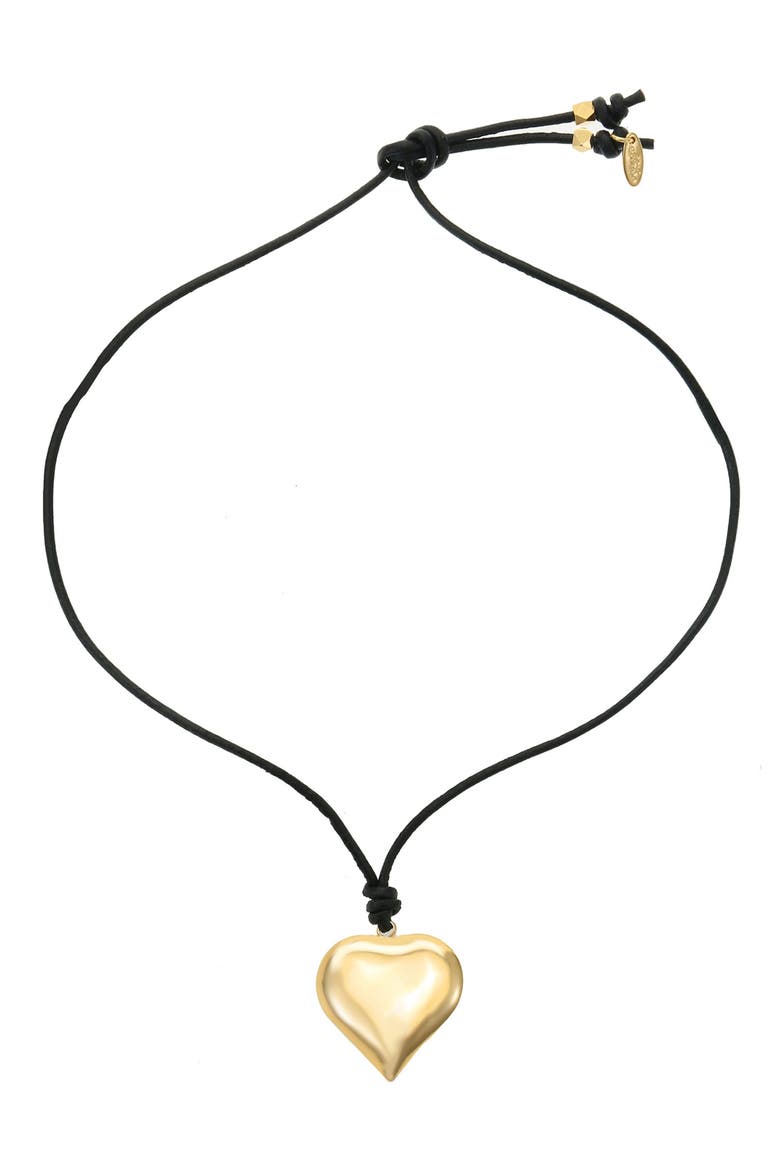 Puffy Heart Pendant Necklace, Main, color, BLACK/GOLD