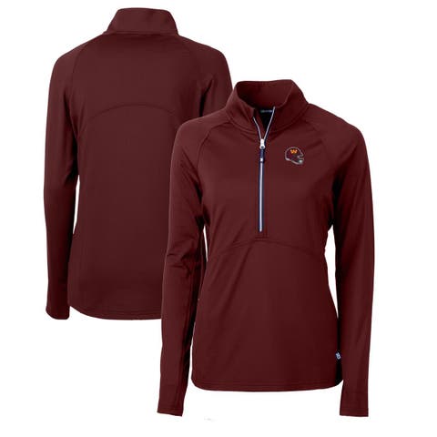 Women's Cutter & Buck  Burgundy Washington Commanders Helmet Logo Adapt Eco Knit Stretch Recycled Half-Zip Pullover Top