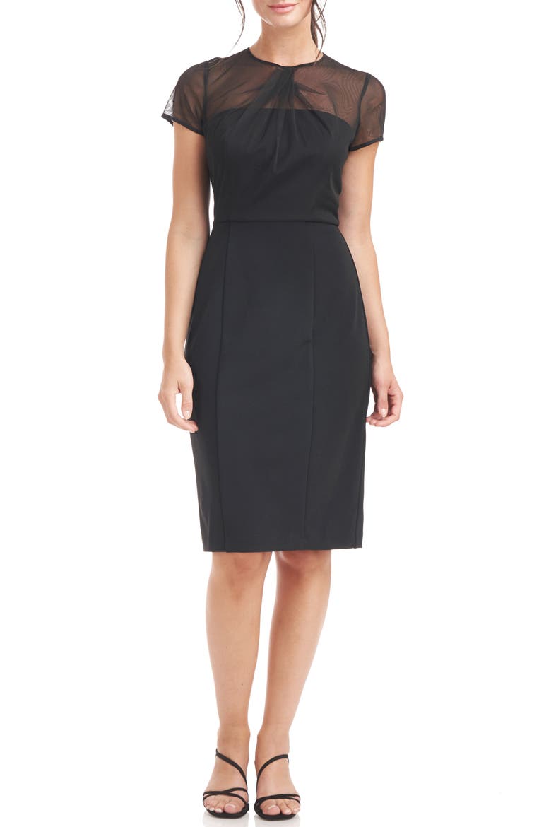 Illusion Lace Short Sleeve Cocktail Dress, Main, color, BLACK