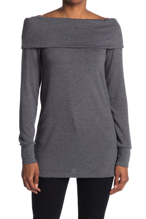 Foldover Off the Shoulder Tunic Sweater