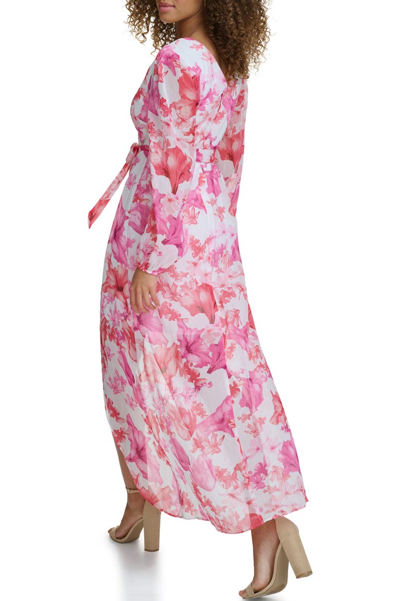 Long Sleeve Floral Faux Wrap Dress, Alternate, color, WHITE MULTI