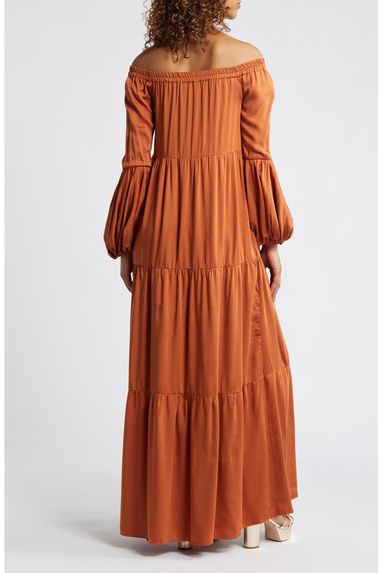 Kudi Long Sleeve Off the Shoulder Dress, Alternate, color, RUST