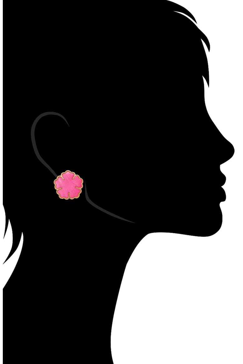 Mother of Pearl Flower Stud Earrings, Alternate, color, PINK