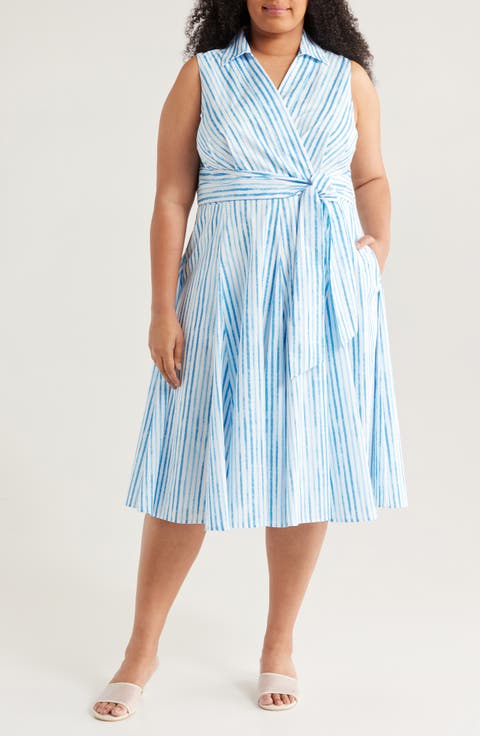 Stripe Sleeveless Cotton Midi Dress (Plus)