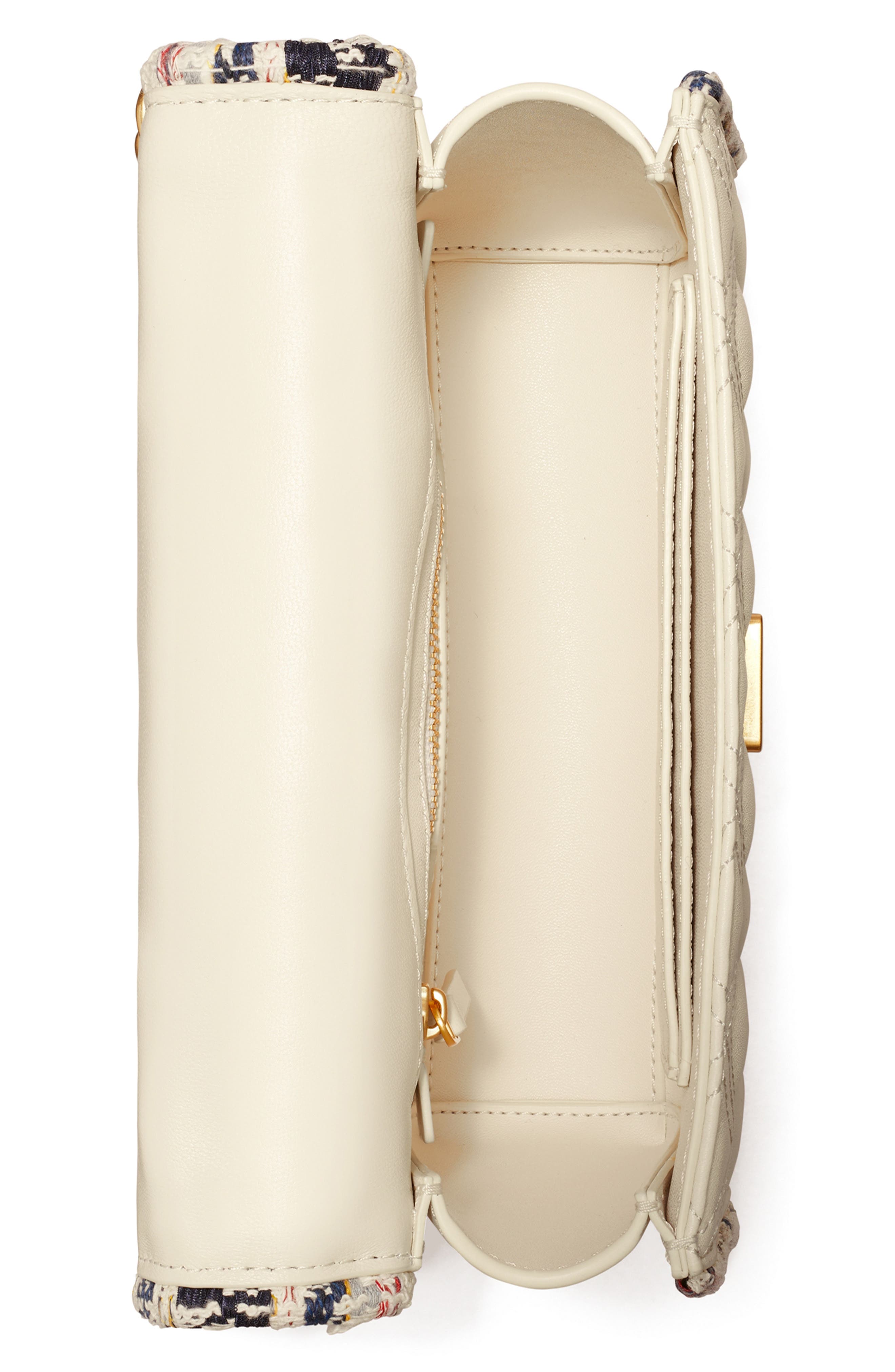 Tory Burch Small Fleming Convertible Leather & Tweed Shoulder Bag, Alternate, color, 