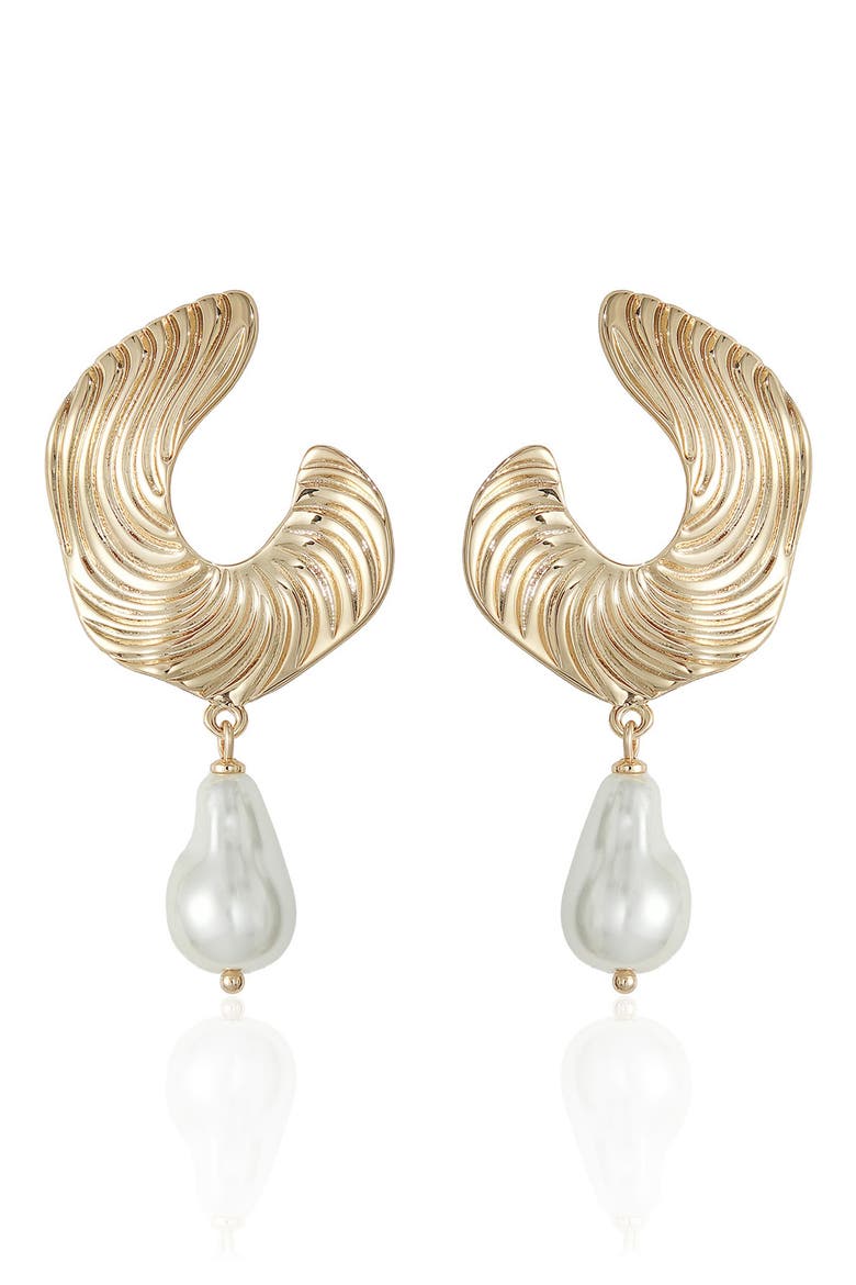 Textured Imitation Pearl Drop Earrings, Alternate, color, GOLD