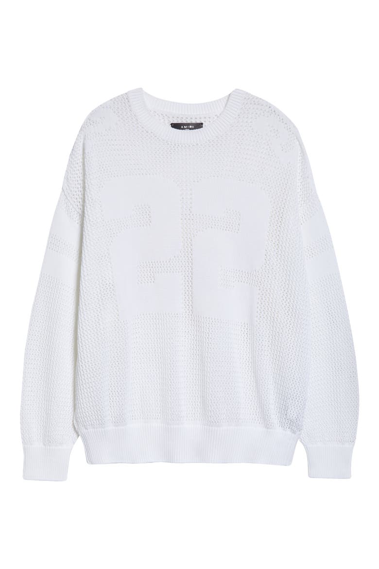 Tiger Patch Long Sleeve Cotton Mesh Sweater, Alternate, color, WHITE