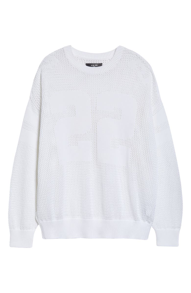 AMIRI Tiger Patch Long Sleeve Cotton Mesh Sweater, Alternate, color, 