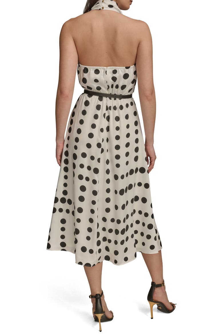 Poly Dot Halter Midi Dress, Alternate, color, CREAM/BLACK