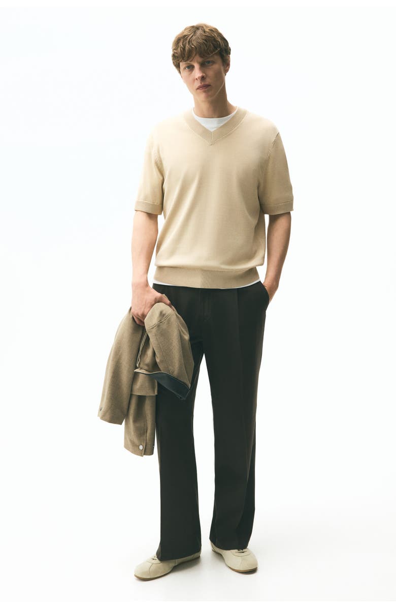 H&M Regular Fit Fine-knit V-neck T-shirt, Alternate, color, Beige