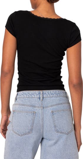 Priscilla Lace Trim Stretch Cotton Crop Top