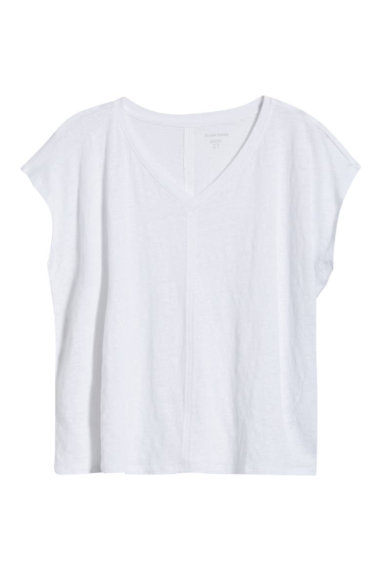 V-Neck Organic Linen T-Shirt, Alternate, color, WHITE