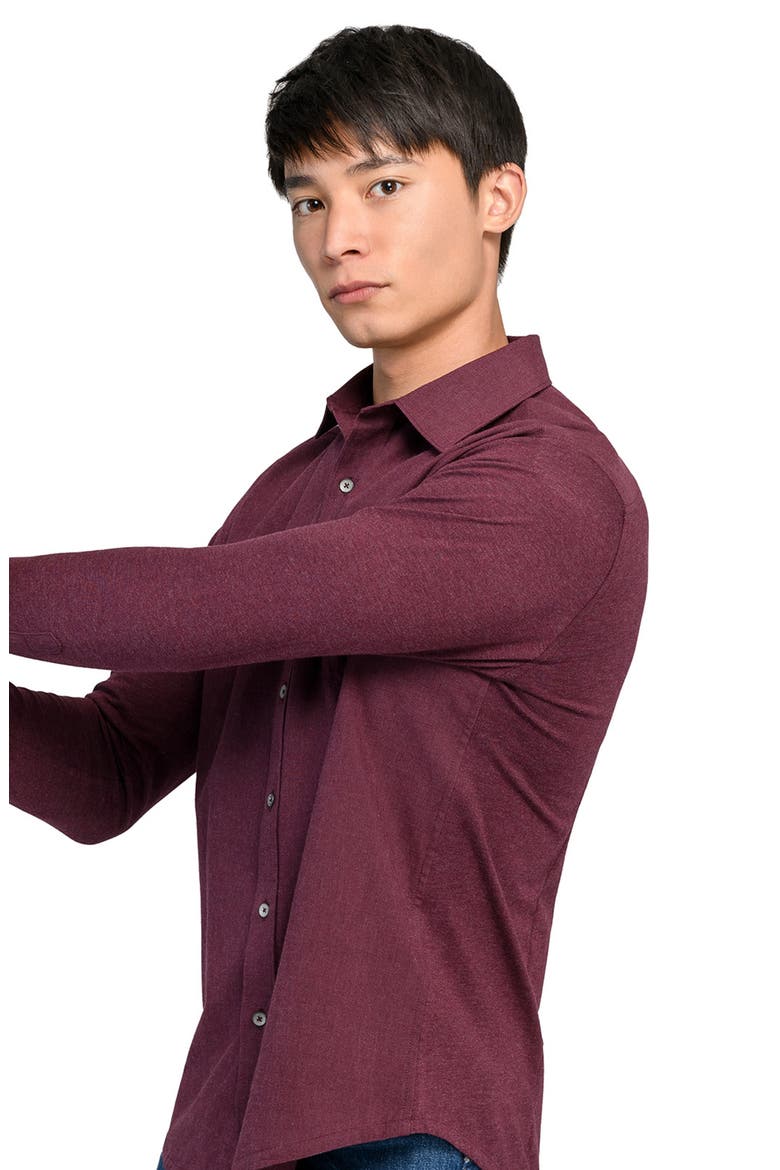 Reworked Slim Fit Heathered Burgundy Cotton Button-Up Shirt, Alternate, color, BURGUNDY