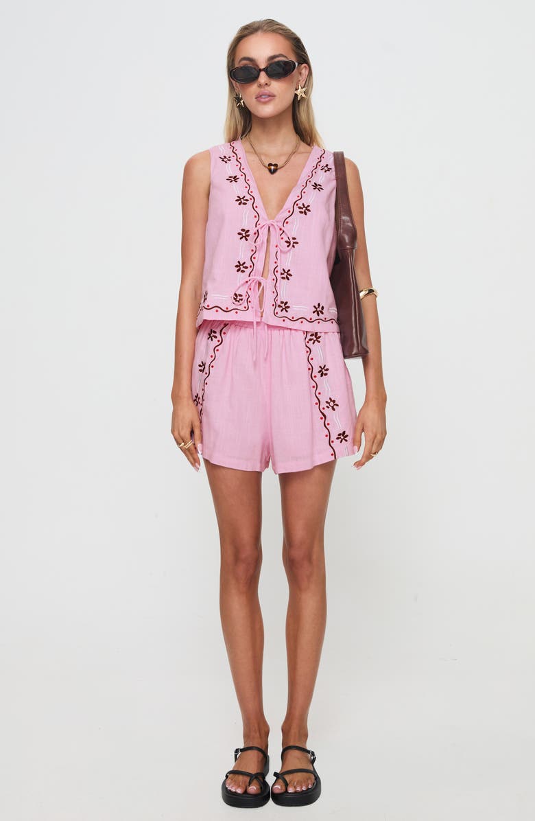 Princess Polly Bellamore Embroidered Sleeveless Top & Shorts Set, Alternate, color, Pink