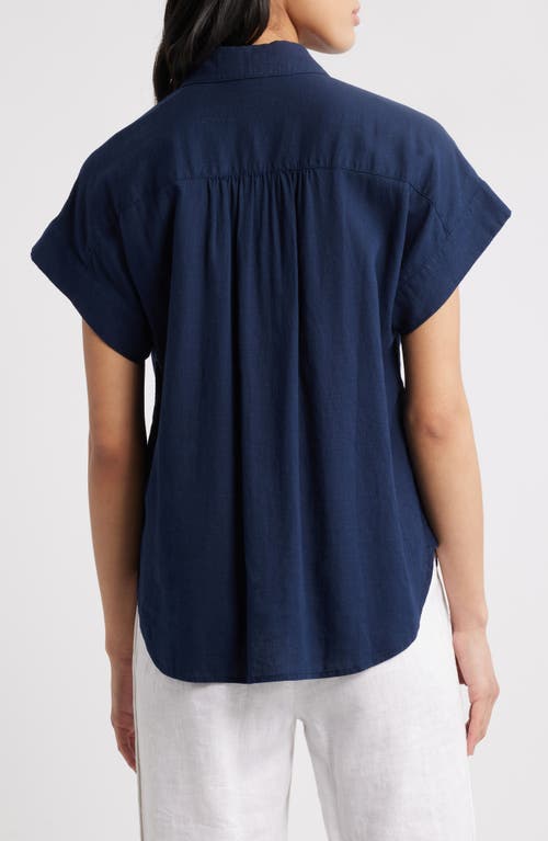 CASLONR CASLON(R) LINEN BLEND SHORT SLEEVE BUTTON-UP SHIRT