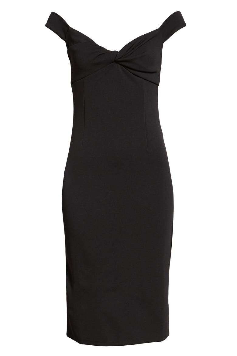 Twist Front Bardot Dress, Alternate, color, BLACK