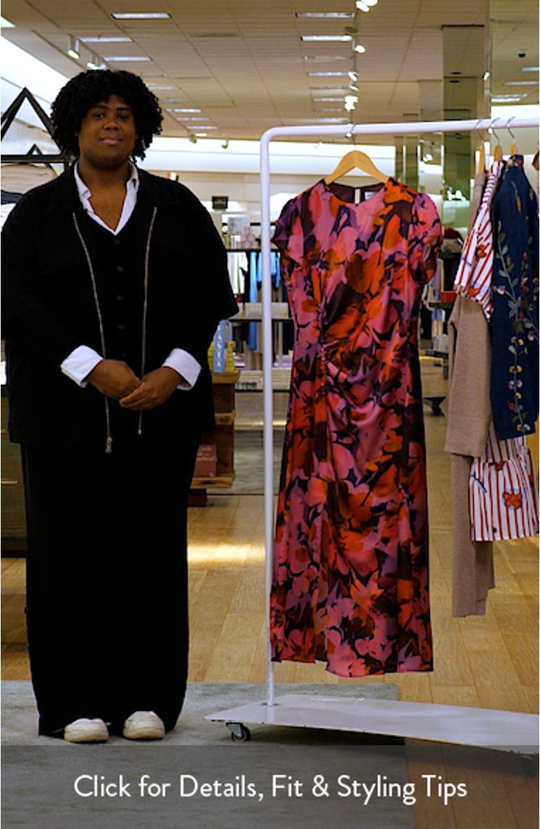 Lisbeth Floral Cap Sleeve Satin Midi Dress, sales video thumbnail