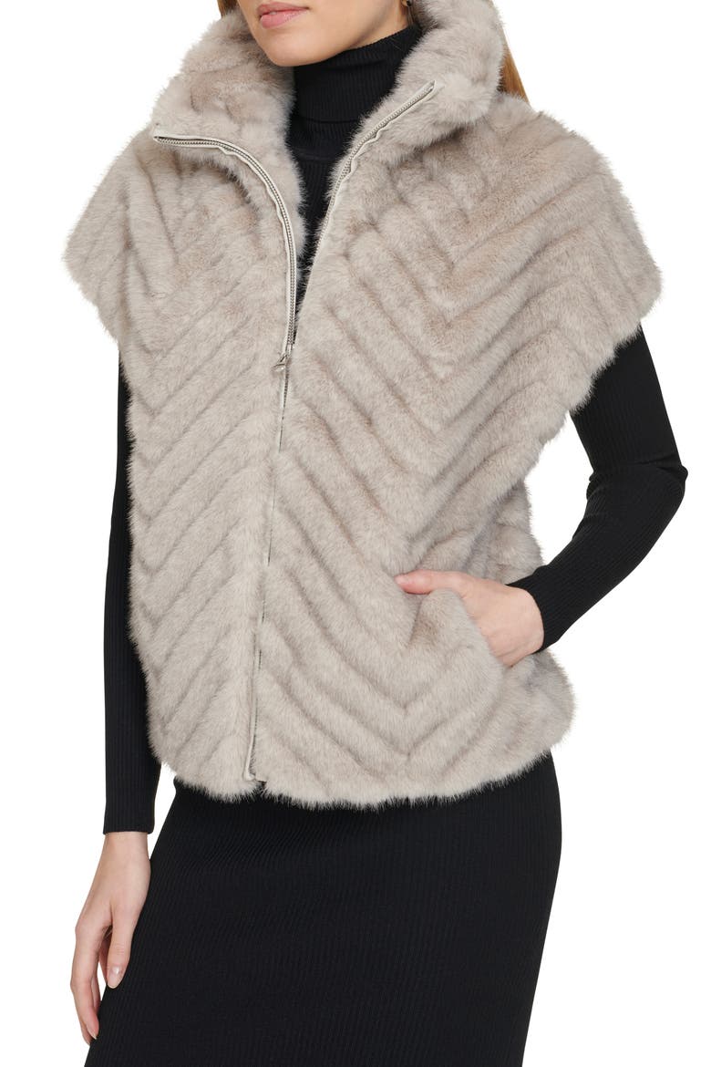 Chevron Faux Fur Vest, Alternate, color, GREY