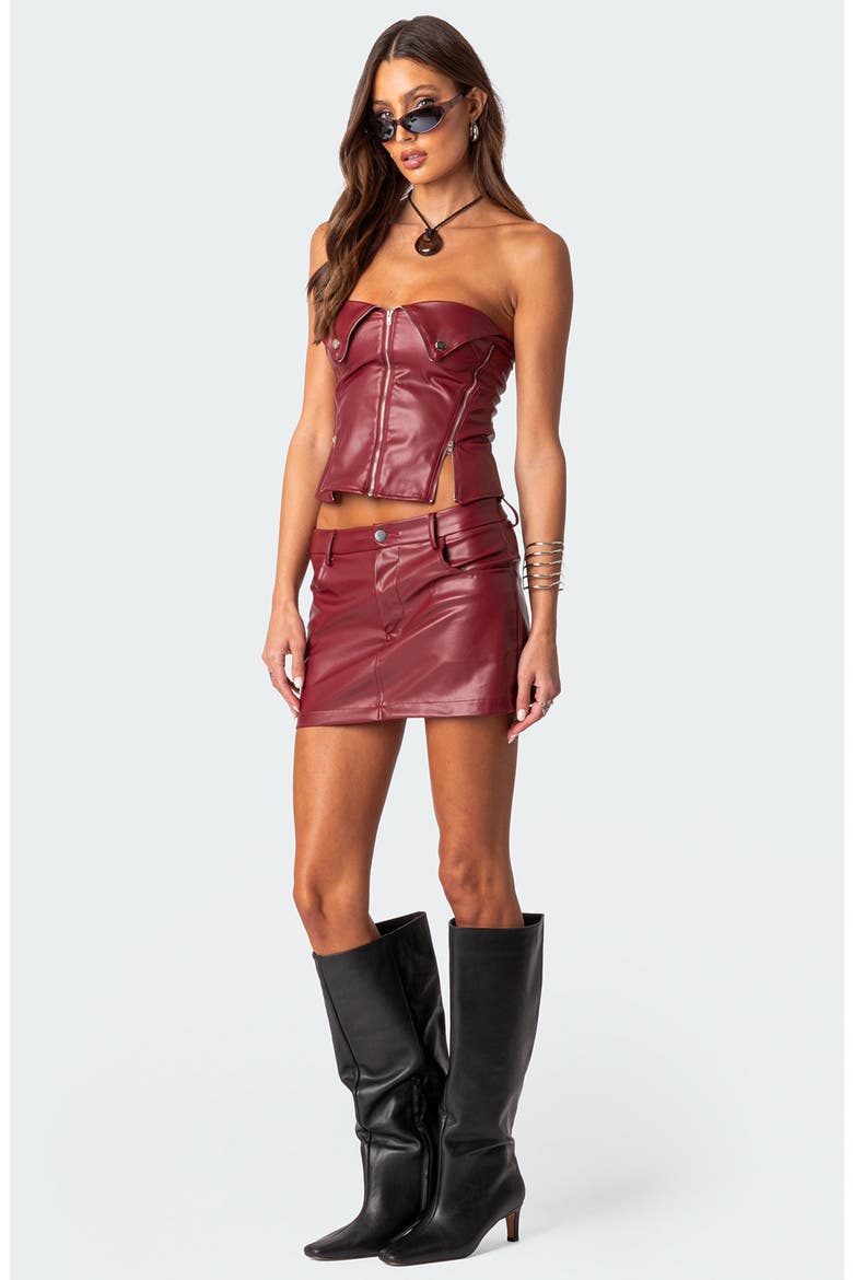Sam Strapless Moto Faux Leather Corset Top, Alternate, color, BORDU